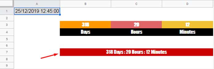 recalculating countdown timer in Google Docs Sheets
