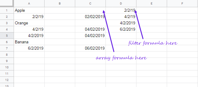 Two array formulas in mixed data type column