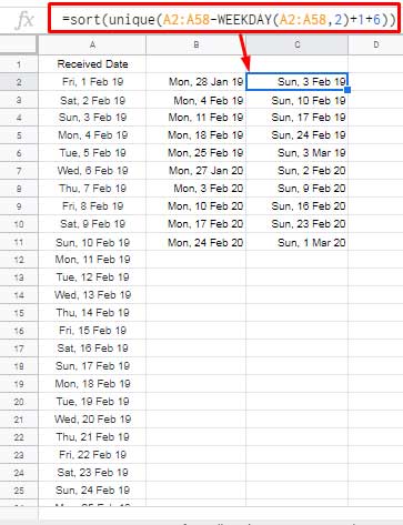 formula to return week end dates from date range