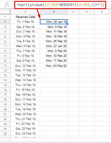week start dates of a given date range