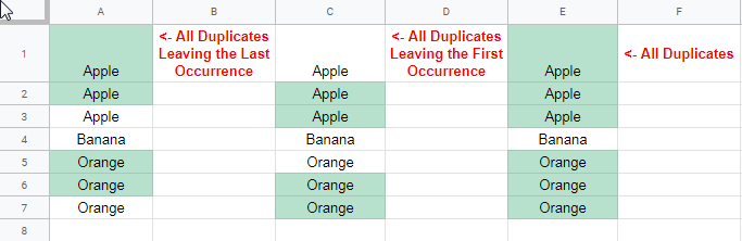 3 types of duplicate highlighting in Google Sheets