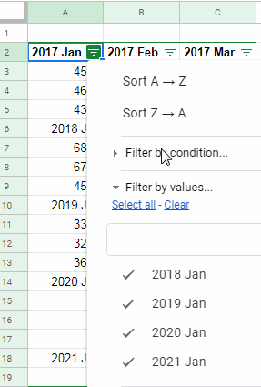 How to apply custom filter formula in Docs Sheets for deleting rows