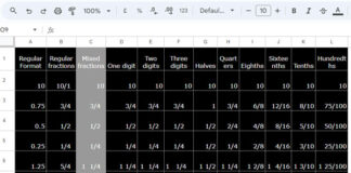 Formatting Numbers as Fractions in Google Sheets