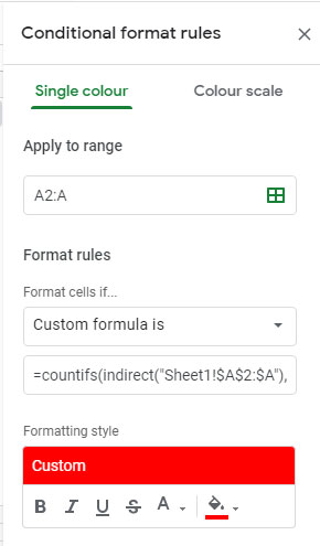screenshot - how to set conditional format rules