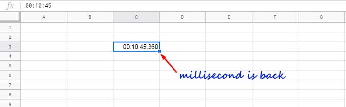 Format time to millisecond format in Google Sheets