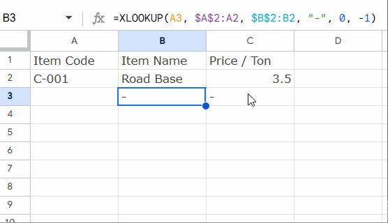 Repeating an XLOOKUP formula down to auto-populate rows in Google Sheets