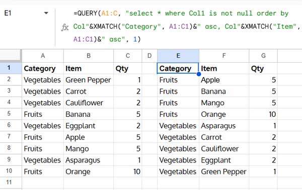 Example showing how to sort by field name instead of column letter in Google Sheets