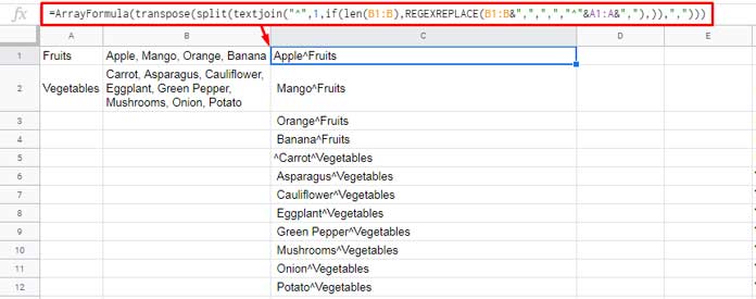 Split and Transpose and Comma Delimiter