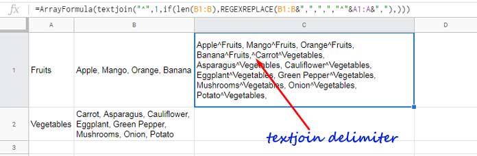 Join values using Textjoin and caret as the delimiter