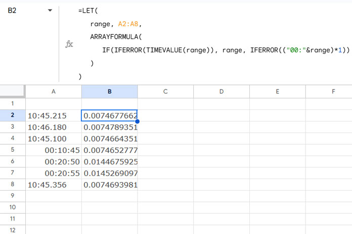 Formula to convert time in text to a numeric value for formatting time to milliseconds