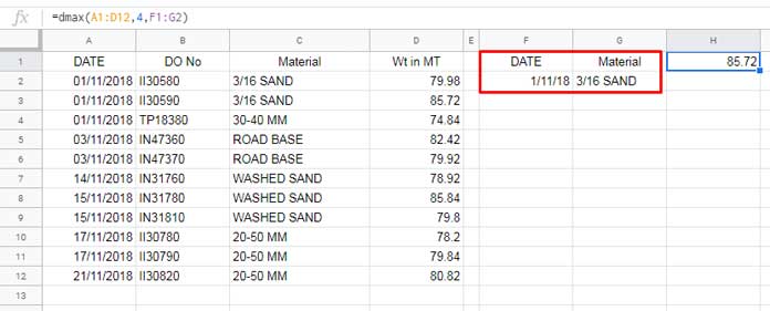 Criterial from multiple fields in DMAX function