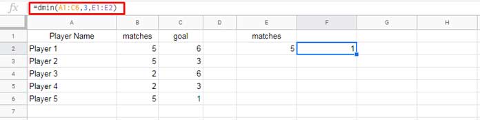 DMIN function and number criteria