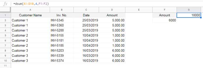 Using Numeric Criteria in Database Functions (Single Criterion)