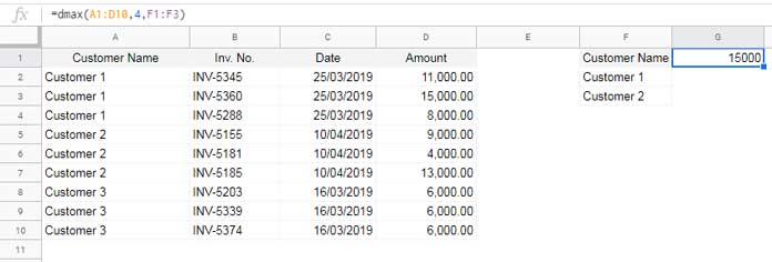 OR criteria use in database functions in Docs Sheets