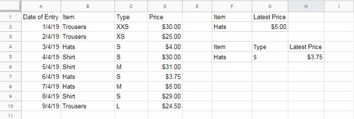 Formula to Lookup the Latest Value in Google Sheets