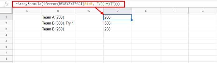 Array Formula to Extract Numbers Within Square Brackets