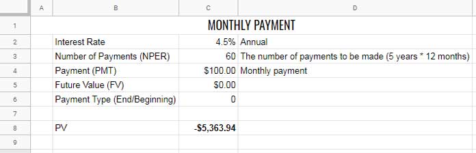 PV in monthly payments