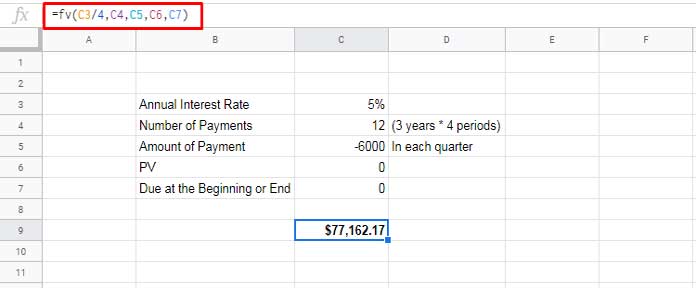 Future Value calculation in quarterly payments