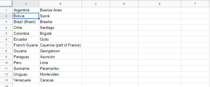 Sample data for padding values with spaces in Google Sheets