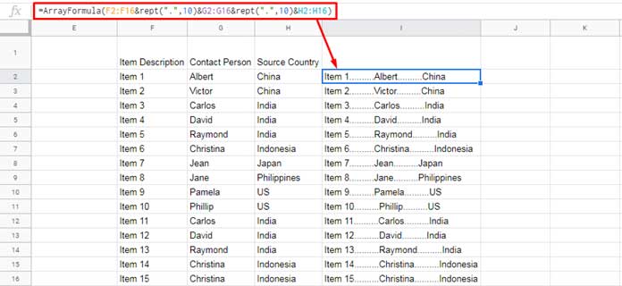 Preparing data to filter as you type in Google Sheets