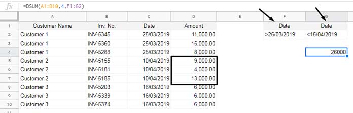 Date range as criteria in D Function