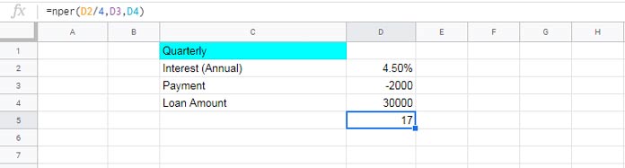 Calculate the quarterly periods of an annuity