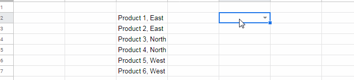Data validation drop-down displaying keyword suggestions in Google Sheets