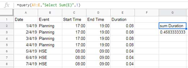 Sum time column - Query formula 1