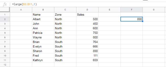 Large without any criteria in Docs Sheets