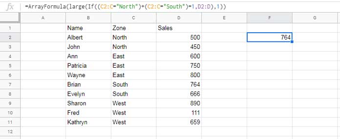 Conditional Large in Google Sheets