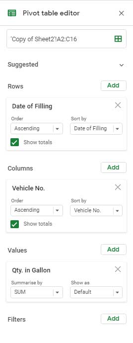 Normal setting inside Pivot Table Editor