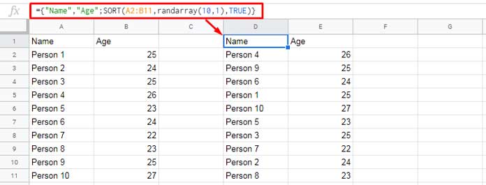 Real life example to RANDARRAY function in Google Sheets