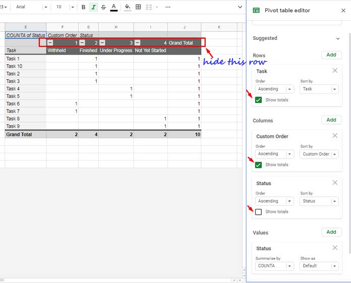 Detailed Pivot Editor Setting for Custom Sort Order