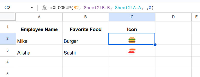 Show Food and Drink Emojis Based on Item Names in Google Sheets