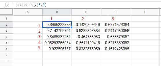 RANDARRAY 5 rows x 3 columns