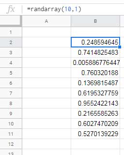 RANDARRAY 10 rows x 1 column