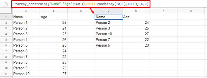 Extracting 'n' random rows using the RANDARRAY function