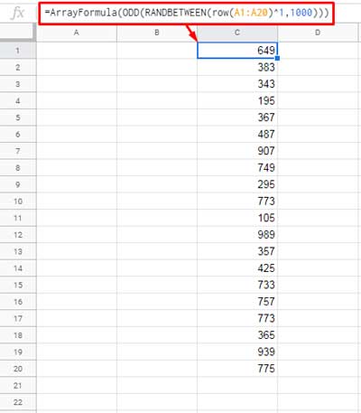 Generate Odd Random Numbers in Google Sheets