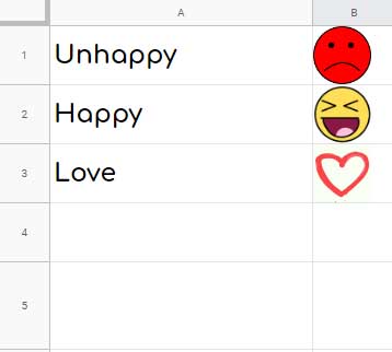 Create a table contain emoticons to use in Vlookup