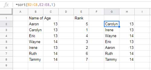 Google Sheets SORT Function and Outside Sort Column