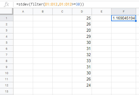 Filter STDEV combo in Google Sheets