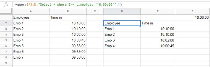 Timeofday literals in Query.