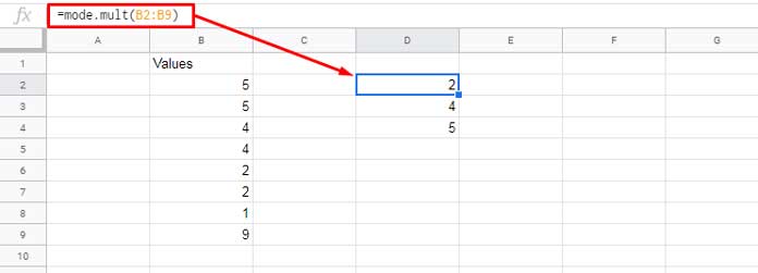 Mode.Mult Function in Google Sheets