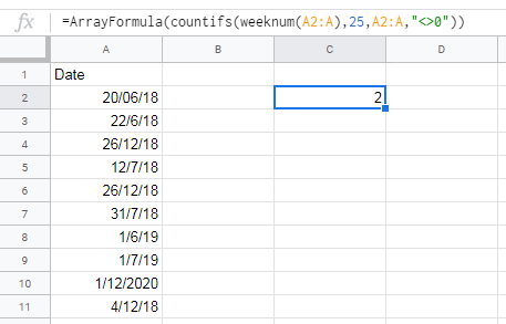 The use of Weeknum function in Google Sheets COUNTIFS formula