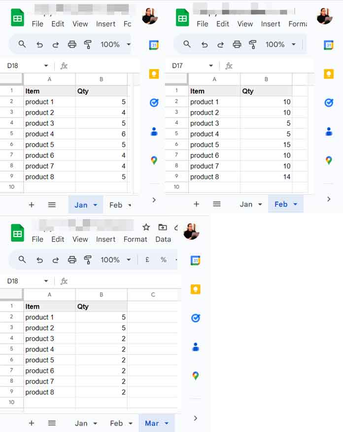 Include Future Sheets in Formulas: Sample Data