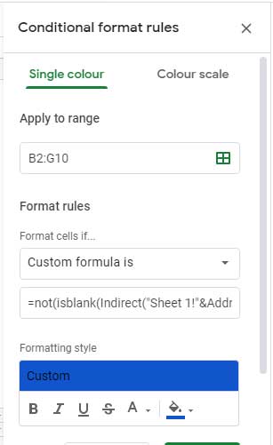 Conditional format rule to color a different Sheet