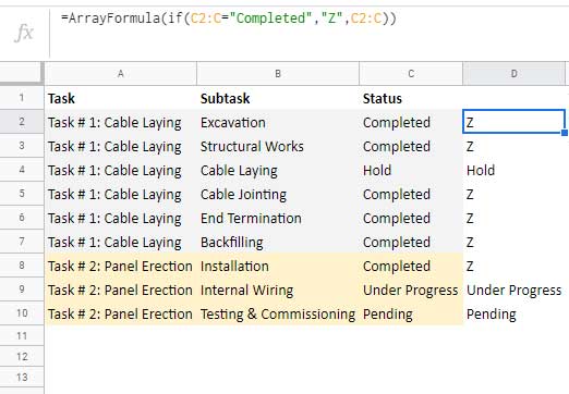 IF formula to Replace the Word "Completed" with "Z"