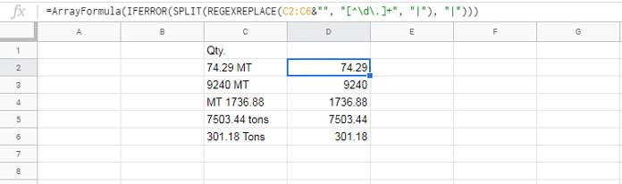 Regex formula to extract numbers from column