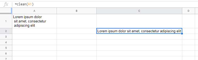 Clean Function in Google Sheets - Formula