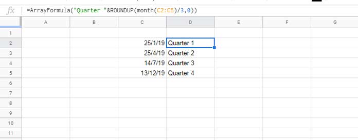Extract Quarter from a Date in Google Sheets
